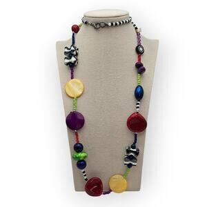 Vibrant Multicolor Beaded Art Necklace – Eclectic Boho Statement Piece